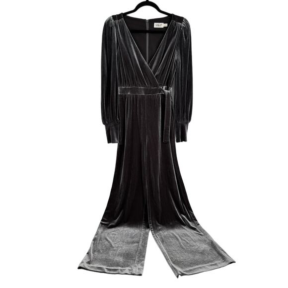 Eliza J Wrap Draped Look‎ Long Sleeves V-neck Velvet Jumpsuit Gray Size 0 - Picture 4 of 12
